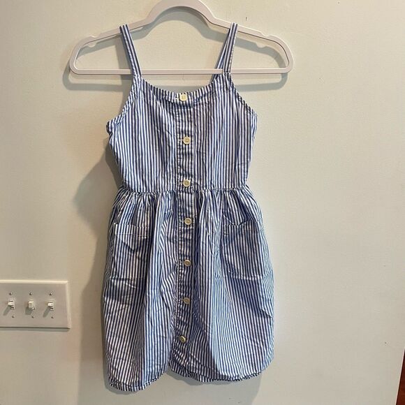 Crewcuts Girls Blue Striped Sundress Size 10 Button Front Pockets Smocked Waist - Picture 8 of 11